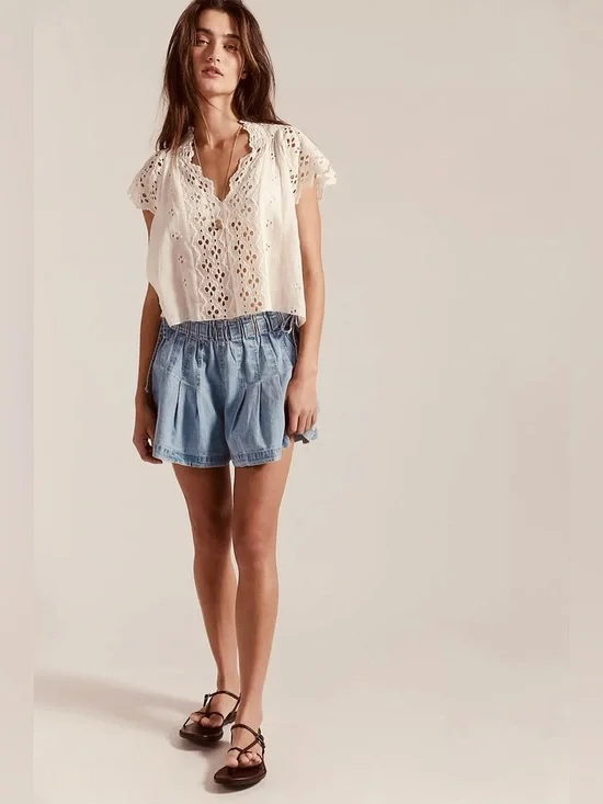 807. FREE PEOPLE We The Free Croquet denim shorts Sz XS $78 - Picture 4 of 6